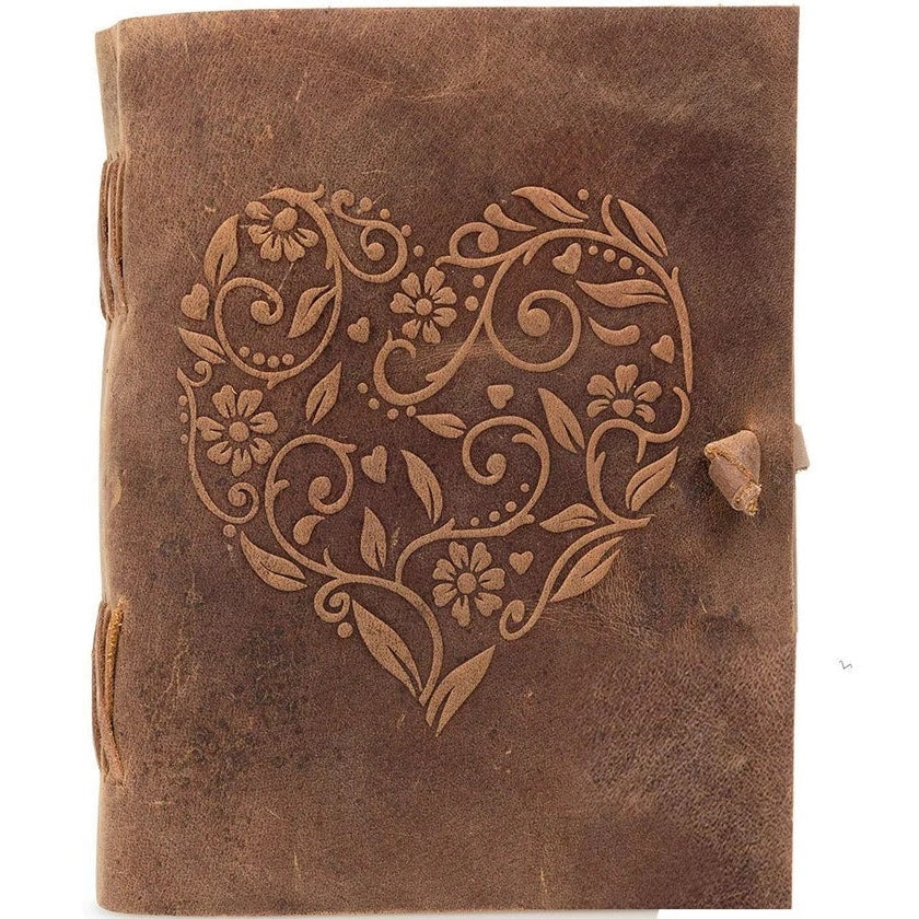 Retro Buff Leather Heart Unlined Paper Journal